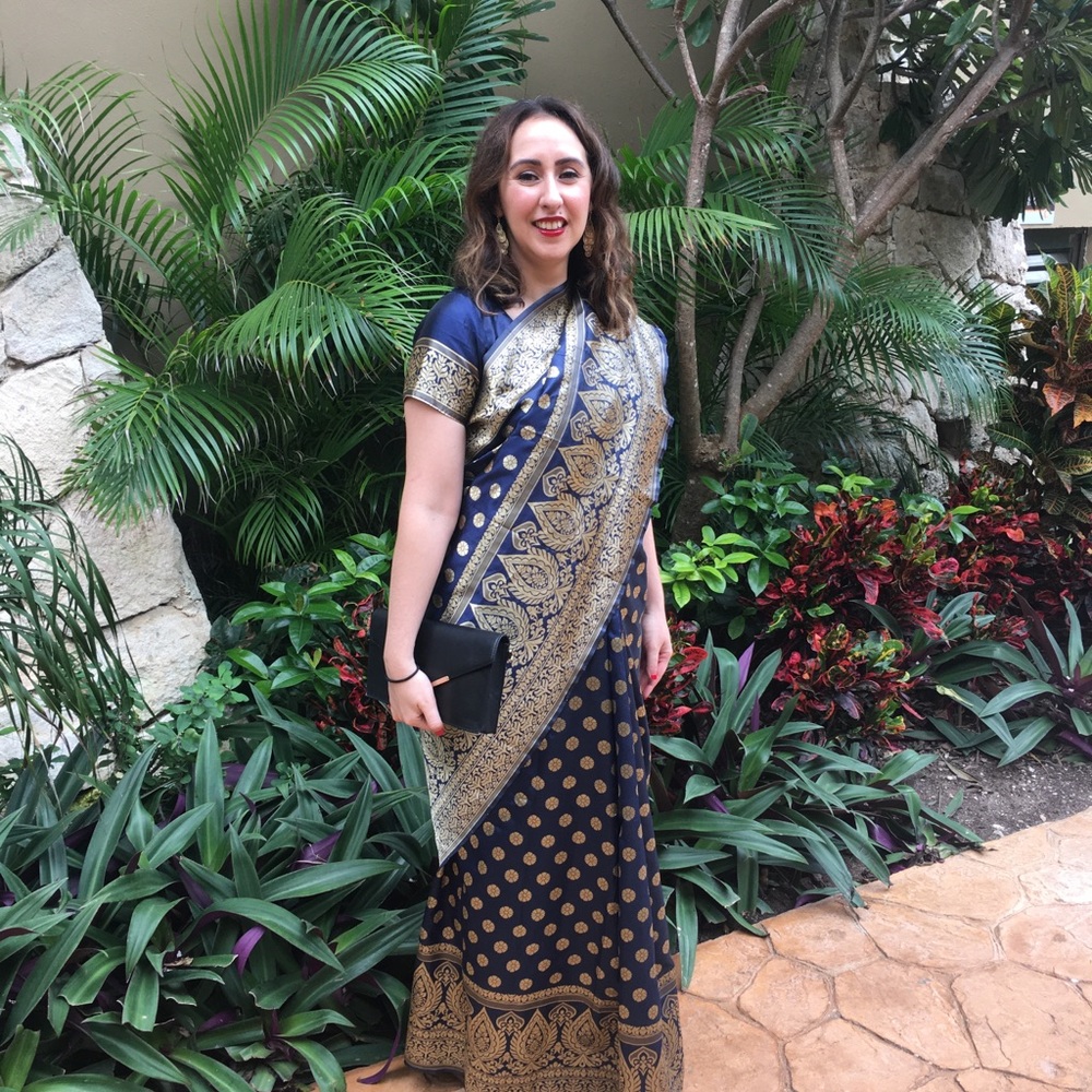 Navy and gold saree